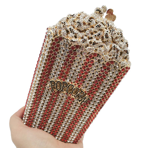 DJBM Luxury Women Popcorn Rhinestone Clutch Evening Bag Crystal Clutch Purses Diamond Clutch for Women Evening Party, Red DJBM