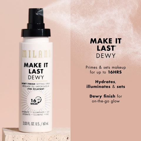 Milani Make It Dewy Setting Spray 3 in 1- Hydrate + Illuminate + Set (2.03 Fl. Oz.) Makeup Finishing Spray - Makeup Primer & Hydrating Setting Spray Milani