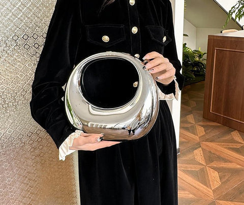NUSTTAL Acrylic Clutch Purse for Women Top-handle Moon Hobo Bag Evening Handbag for wedding party Cocktail (Silver) NUSTTAL