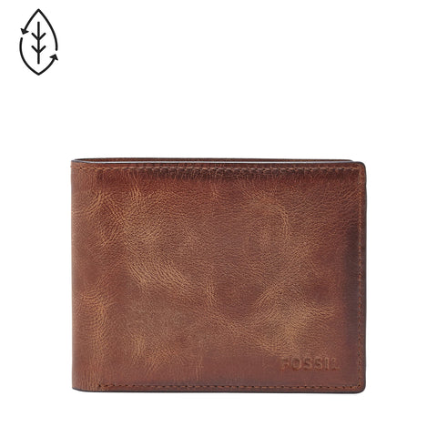Fossil Men's Derrick Leather RFID-Blocking Bifold with Flip ID Wallet, Brown, (Model: ML3681200) Fossil