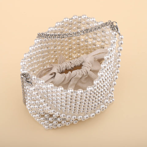 CHIC DIARY White Pearl Purse Crossbody Bag for Women Shoulder Handbag Beaded Clutch Evening Bag for 1920s Party Wedding CHIC DIARY
