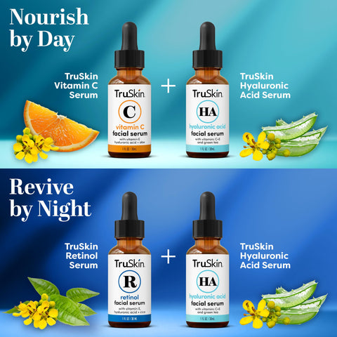 TruSkin Face Serum Trio – Hyaluronic Acid, Vitamin C & Retinol Serum for Face – Anti Aging Skin Care Set for Women – Skincare for Bright, Smooth, Hydrated & Firmer-Looking Skin, 1 fl oz, 3 Bottles