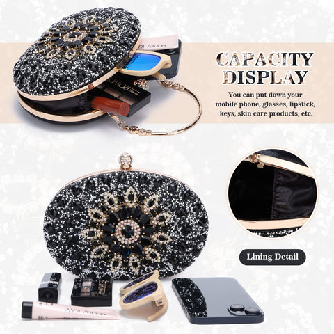 LUI SUI Women Rhinestone Evening Clutch Purse Bag Bling Glitter Sparkly Diamond Tote Bag Crystal Wedding Party Bag LUI SUI
