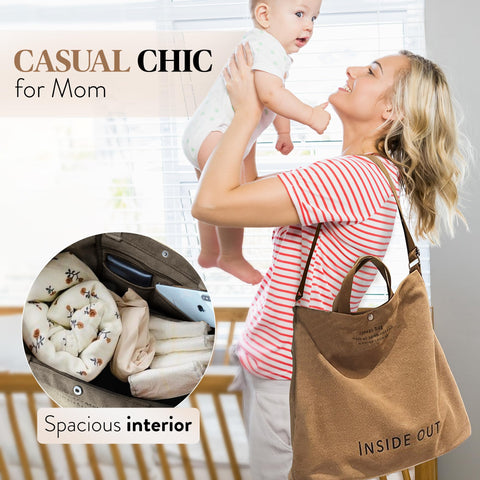 Tote Bag for Women, Large Canvas Bags Women Gift, Fashion Crossbody 16oz 100% Cotton Canvas Bag, Large Capacity Shoulder Bag (Brown)