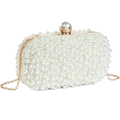YYIHER Pearl Clutch White Clutch Purses for Women Evening Handbags Beaded Clutch Wedding Bridal Clutch Parites Prom YYIHER