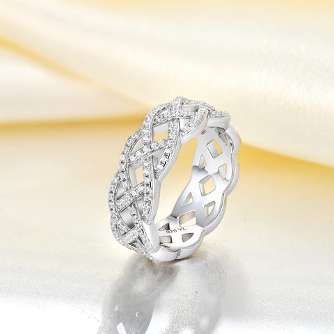 YL Women's Twisted Knot Rings 925 Sterling Silver Criss Knot Ring 18k White Gold Plated Cubic Zirconia Infinity Statement Rings-size6 YL