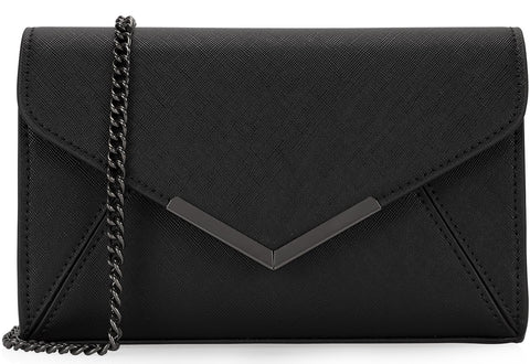 DEXMAY Women Envelope Clutch Faux Saffiano Leather Evening Handbag Foldover Clutch Bag Formal Dressy Purse Black DEXMAY DM