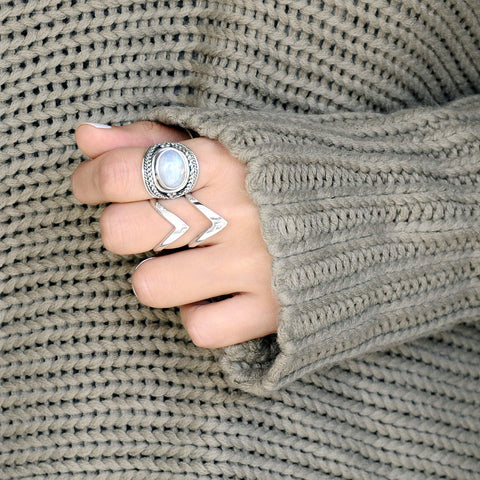Boho-Magic Sterling Silver Chevron Ring for Women Statement Large Wide Band Full Finger (8) Boho-Magic