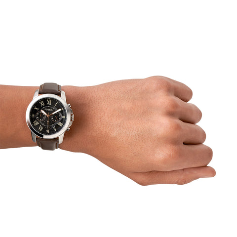 Fossil Men's Grant Quartz Stainless Steel and Leather Chronograph Watch, Color: Silver, Brown (Model: FS4813) Fossil
