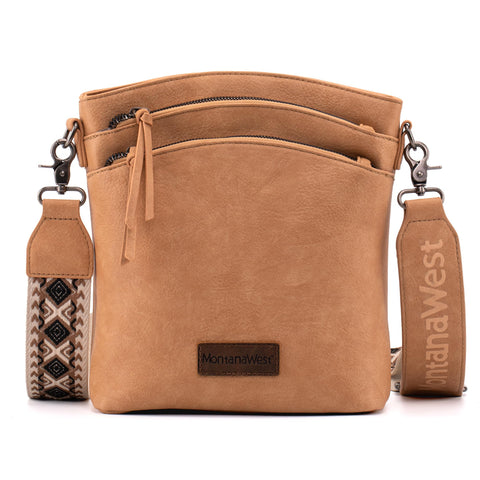 Montana West Multi Zip CCW Pocket Large Crossbody Bag With Adjustable Guitar Strap, Casual Soft Vegan Leather Shoulder Bag for Women MWC-185TN Montana West