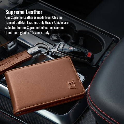 Kings Loot Wallet - Minimalist Wallet for Men with Cash Pocket & Card Pull Strap - Holds 1-15 cards, Slim and Stylish- Premium Tuscan Leather Men's Wallet with RFID protection, Bourbon Kings Loot