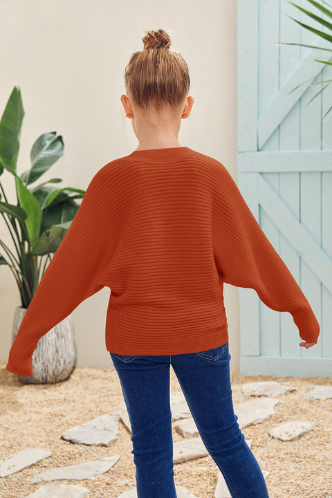 Mafulus Girl's Oversized Crewneck Fall Sweaters Kids Batwing Long Sleeve Slouchy Chunky Cute Pullover Jumper Shirts 5-14T Orange