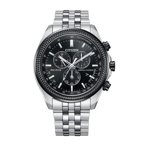 Citizen Men's Eco-Drive Classic Chronograph Watch in Stainless Steel with Perpetual Calendar, Tachymeter, Black Dial Citizen