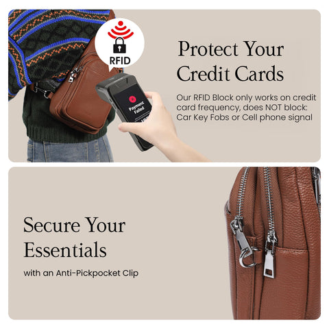 befen Soft Real Leather Small Crossbody Sling Bags for Women, Ladies Anti Theft Cross Body Bag for Travel with Wide Straps Cognac Brown