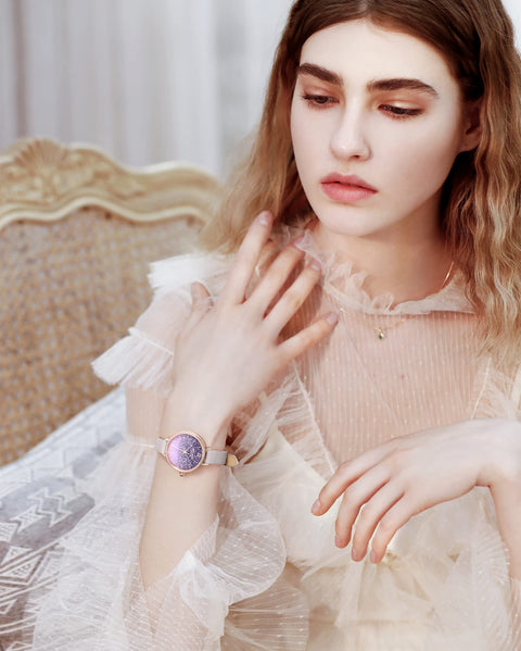 Lola Rose Women's Purple Wrist Watches: Amethyst Dial, Genuine Leather Strap, Black Onyx Crown, Sparkle Watch for Women Lola Rose