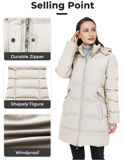 WenVen Women's Heavyweight Winter Puffer Jacket Winter Warm Fashion Parka Coats with Hood (Beige,XL) WenVen