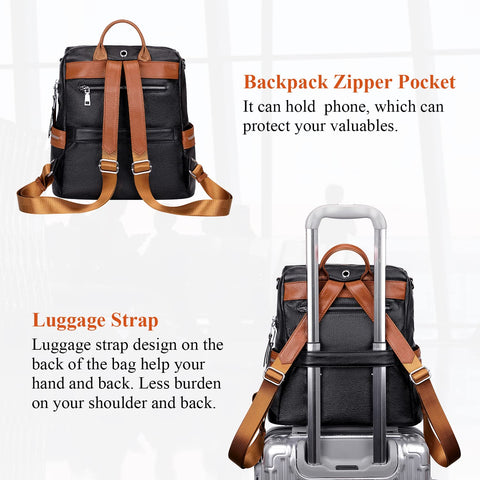 ALTOSY Genuine Leather Backpack Purse for Women Convertible Shoulder Bag Crossbody Bag with Laptop Compartment(S77 Black/Brown) ALTOSY