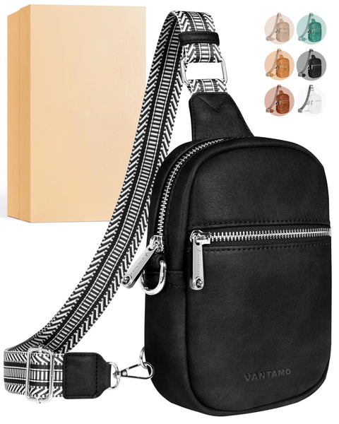 Vantamo Small Crossbody Bags for Women 29"-52" Adjustable Strap, Extra Safe Sling Bag with RFID & Anti-Pickpocket Clip, PU Leather Cross Body Fanny Packs with Gift Box, Onyx Bags for Women