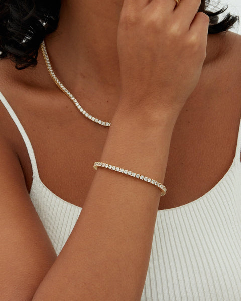 PAVOI 14K Gold Plated 3mm Cubic Zirconia Classic Tennis Bracelet | Gold Bracelets for Women | Size 6.5-7.5 Inch PAVOI