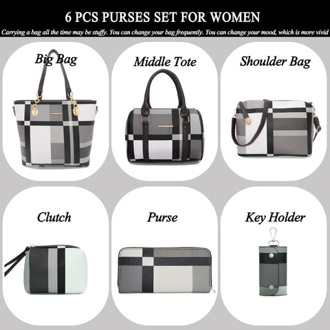 2E-youth Designer Purses And Handbags For Women Satchel Shoulder Bag Tote Bag For Work Clutch Purses (Black, White, Grey) 2E-youth