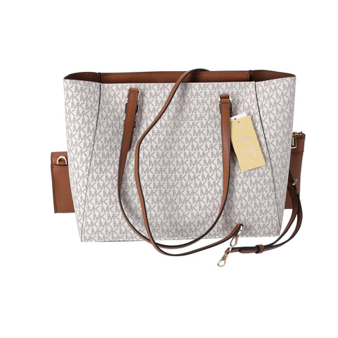 Michael Kors Charlotte Large Leather 3-in-1 Tote Crossbody Handbag Vanilla MK Michael Kors