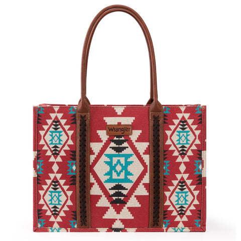 Wrangler Tote Bag for Women Aztec Top Handle Satchel Purse Boho Shoulder Handbags Western Hobo Fall Collection Gift Burgundy Red XY6 WG2203-8119DBDY Wrangler