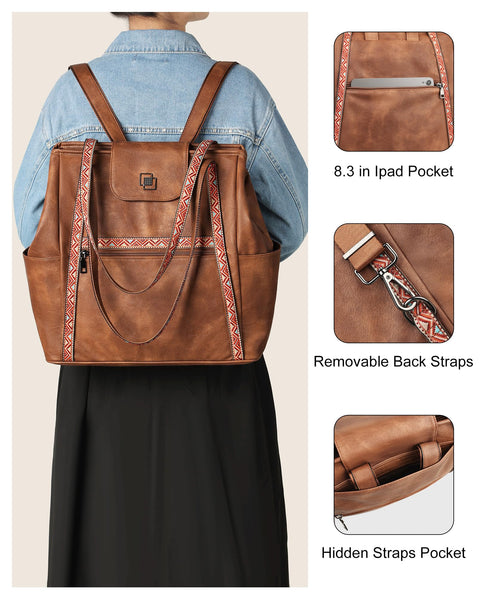 FADEON Large Laptop Tote Bag for Women Designer Leather Laptop Bag Fashion Travel Backpack Purse Shoulder Handbag Brown FADEON