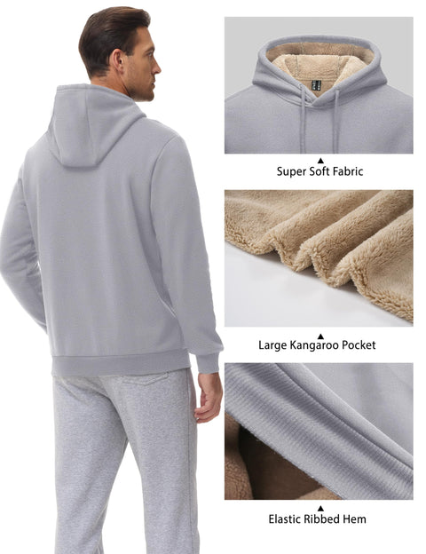 EKLENTSON Mens Sweatshirts Hoodies Pullover Heavyweight Fleece Lined Hoodies Winter Warm Casual Pullover Lightgrey L
