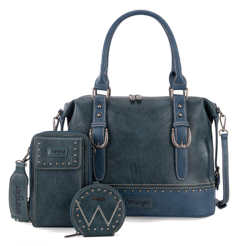 Wrangler 3Pcs Doctor Bag Set for Women, Top Handle Satchel Purse Barrel Handbags Cell Phone Purse Leather Hobo Bags WG48S-S5110JN Montana West