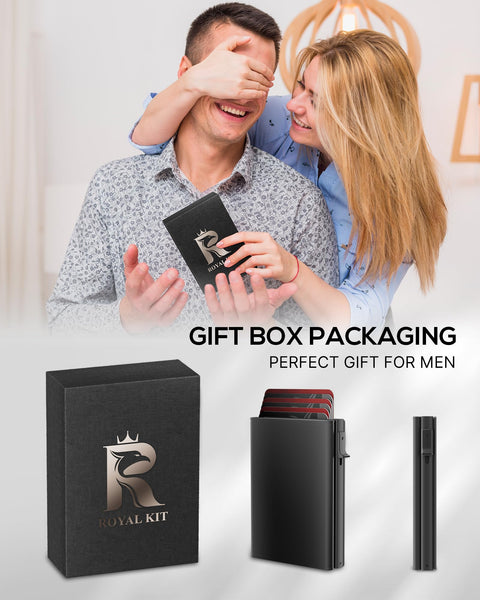 Mens Wallet Card Holder - Smart Wallet for Men, Pop Up Card Case, Top Grain Leather, RFID Blocking, Slim, Minimalist, Ultra Thin, Front Pocket, 9-14 Card Capacity | ID Window | Cash Slot (Black)