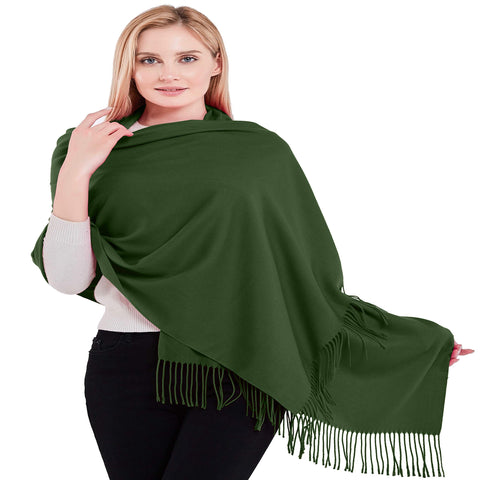 CJ Apparel Olive Green 100% Cashmere Shawl Pashmina Scarf Wrap Stole Head Wrap Hand Made in Nepal New