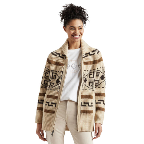 Pendleton Women’s Westerley, Cardigan Sweater, 100% Virgin Wool, Sweaters for Women, Heavy Cable Knitted Sweater - Tan/Brown