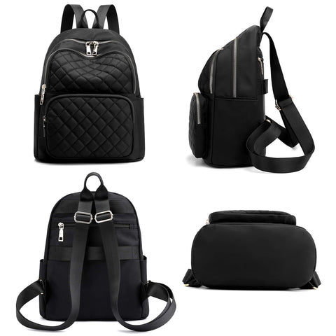 Gazigo Backpack for Women, Nylon Travel Backpack Purse Black Shoulder Bag Small Casual Daypack for Womens(Black Quilted) Gazigo