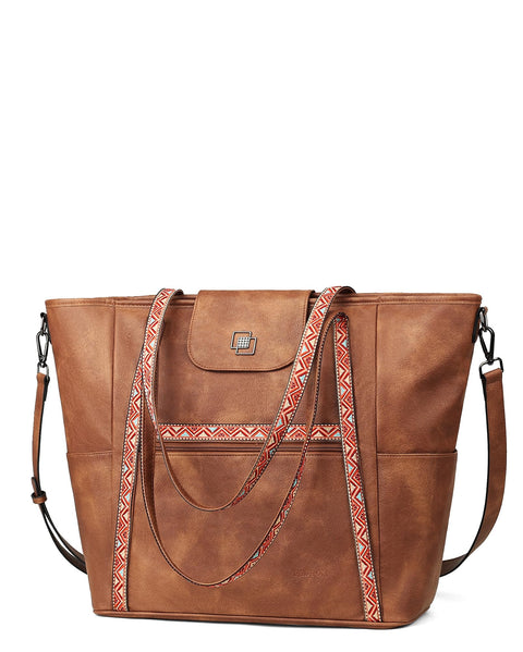 FADEON Large Laptop Tote Bag for Women Designer Leather Laptop Bag Fashion Travel Backpack Purse Shoulder Handbag Brown FADEON