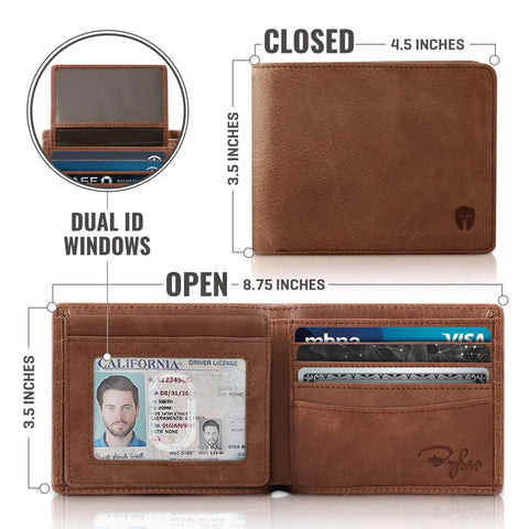Bryker Hyde Executive 2 ID Window RFID Wallet for Men, Full Grain Leather, Bifold Top Flip, Extra Capacity Travel Wallet (Brown - Distressed Leather, Medium) Bryker Hyde