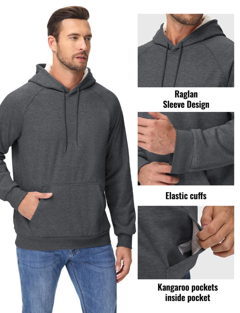 MAGCOMSEN Men's Fashion Hoodies Sweatshirts Heavy Sherpa Hoodies Pullover Winter Thermal Hooded Sweatshirt Work Warm Hoodie Dark Grey