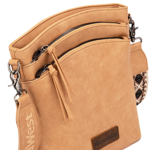 Montana West Multi Zip CCW Pocket Large Crossbody Bag With Adjustable Guitar Strap, Casual Soft Vegan Leather Shoulder Bag for Women MWC-185TN Montana West