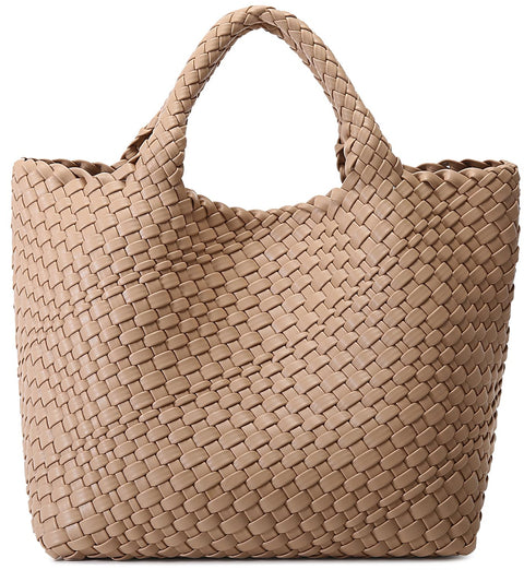 Woven Bag for Women, Vegan Leather Tote Bag Large Summer Beach Travel Handbag and Purse Retro Handmade Shoulder Bag (Apricot) Queenoris