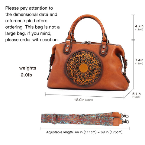 Leather Handbag for Women, Genuine Leather Purses Retro Mandela Crossbody Handbag Tote Bag (Retro Brown) Zhuoliang