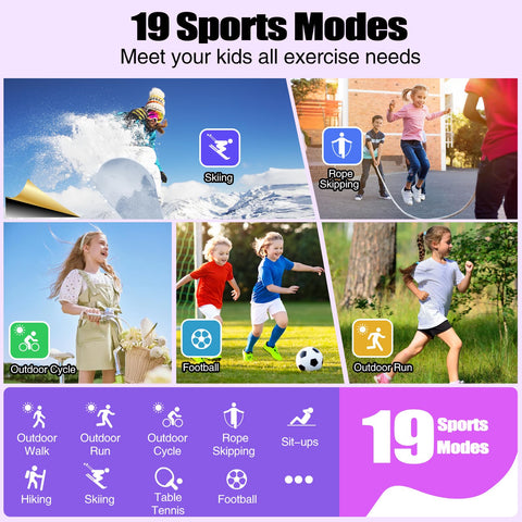 meoonley Kids Watch with 19 Sport Modes, 1.5“ Girls Smart Watch, Sleep Tracking, Heart Rate, Pedometer, No APP/Phone Required, IP68 Waterproof, Kids Fitness Tracker, Gifts for Girls Teens Age 6-15