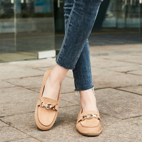 Cvistpieo Loafers for Women Business Casual Shoes Comfortable & Lightweight Penny Loafers Slip On Work Flats Suede Beige Size 8