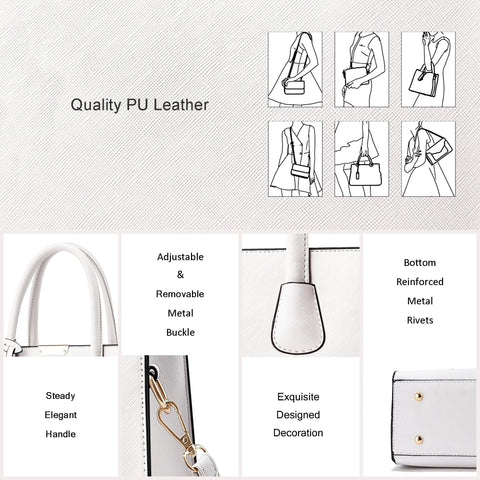 CHICAROUSAL Crossbody Purses and Handbags for Women PU Leather Tote Shoulder Bags Top Handle Satchel (White) CHICAROUSAL