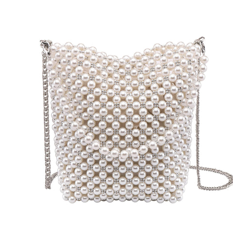 CHIC DIARY White Pearl Purse Crossbody Bag for Women Shoulder Handbag Beaded Clutch Evening Bag for 1920s Party Wedding CHIC DIARY