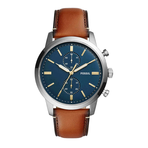 Fossil Men's Townsman Quartz Stainless Steel and Leather Chronograph Watch, Color: Silver, Luggage (Model: FS5279) Fossil