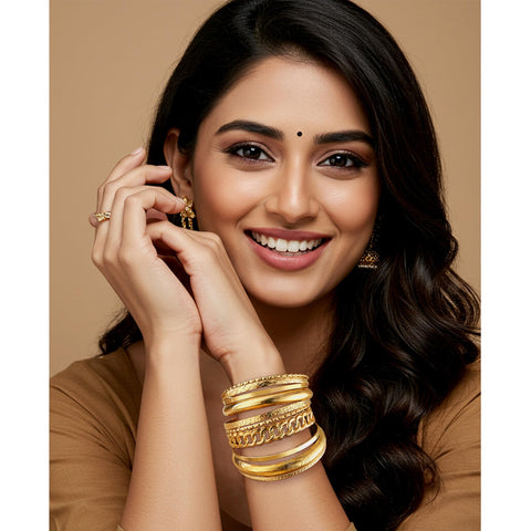 ÌF ME Gold Bangle Bracelets for Women, Indian Bangles Stackable Set, Multi Layer Textured 14K Gold Plated Chunky Bracelets Boho Jewelrys Set（A-10PCS Chunky bangle set）