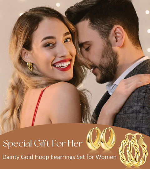 Adoyi Gold Hoop Earrings Set for Women Girls Trendy 14K Plated Gold Hoops Small Chunky Earrings Twisted Huggie Ear ring Pack Lightweight 9 Pairs Jewelry Set for Valentines Mother's Day Birthday Gifts