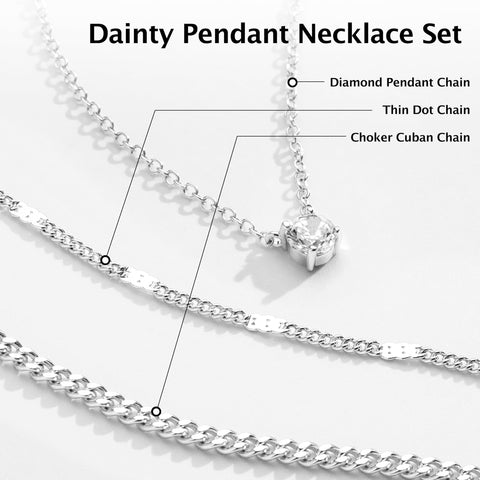 WomenGifts Layered Silver Necklaces for Women, Sterling Silver Cute Pendant Necklace Set with Dainty Cubic Zirconia, Stackable Cuban Chain Choker, Trendy Waterproof Non Tarnish Jewelry Gift