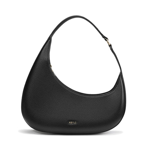 Keyli Shoulder Bag Polene Bags for Women Fashionable Casual Vegan Leather Zip Top-Handle Handbags Quilted Crescent Hobo Purse Black
