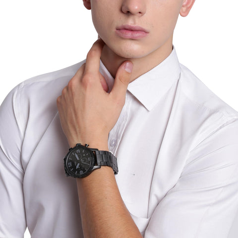 Fossil Men's Nate Quartz Stainless Steel Chronograph Watch, Color: Black (Model: JR1401) Fossil