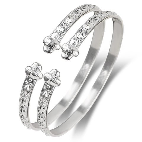 Better Jewelry Solid .925 Sterling Silver Flat West Indian Bangles with Acorn Ends, 1 pair (Made in the USA) Better Jewelry
